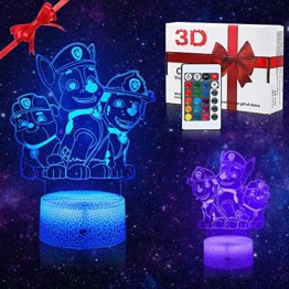 ASANMU Paw Dog Patrol Nachtlicht, 3D LED Paw Dog Illusion Lampe 16 Farbwechsel dimmbar Touch Sensor Mädchen/Jungen Nachtlicht für Zuhause Party/Kinder Geburtstag/Schlafzimmer Dekor - 1