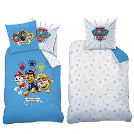 BERONAGE Paw Patrol Kinder-Bettwäsche Sign Blau 135 x 200 + 80 x 80 100% Baumwolle Biber-Flanell-Qualität Chase Marshall Rubble Ryder Rocky Zuma Hunde Bettzeug Bettbezug deutsche Größe Reißverschluss - 1