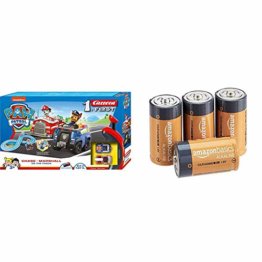 Carrera First Paw Patrol - On The Track – Carrerabahn für Kleinkinder – Elektrische Autorennbahn & Amazon Basics - Everyday Alkalibatterien, Typ C, 4 Stück - 1