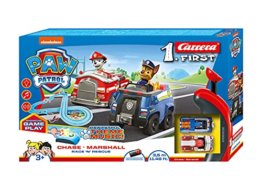 Carrera FIRST PAW PATROL Race 'N' Rescue 2,4m Rennstrecken-Set | 2 ferngesteuerte Fahrzeuge mit Chase und Marshall | mit Handregler & Streckenteilen | Spielzeug für Kinder ab 3 Jahren - 1