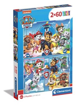 Clementoni 21617 Supercolor Paw Patrol – Puzzle 2 x 60 Teile ab 5 Jahren, buntes Kinderpuzzle mit besonderer Leuchtkraft & Farbintensität, Geschicklichkeitsspiel für Kinder - 1
