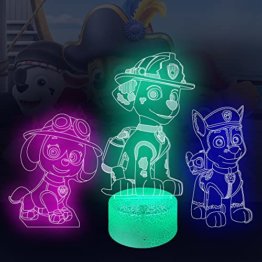 INTOBAS Paw Patrol Nachtlicht für Kinder,Paw Patrol Spielzeug,3D Nachtlicht Optische Täuschung Lampe,Paw Patrol Lampe,Nachttischlampe,3 Stück 16 Farben Ändern mit Fernbedienung,Geburtstagsgeschenke - 1