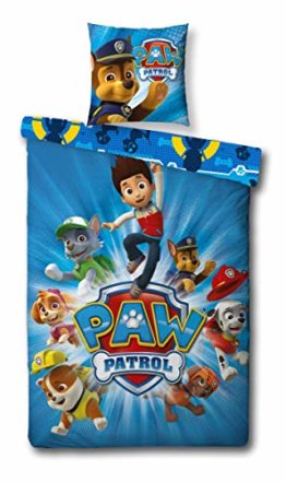 Kinderbettwäsche Set Paw Patrol, Linon 135x200 cm 80x80 cm, 100% Baumwolle, Jungen Wende Bettwäsche-Set - 1