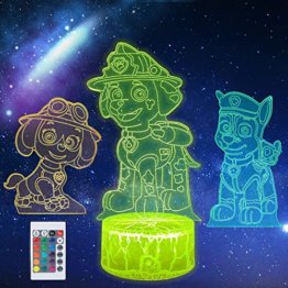 LOMUG Paw Dog Patrol Nachtlicht für Kinder, Paw Patrol Lampe,3D LED Illusionslampe 16 Farbwechsel Dimmbar Paw Dog Toy Jungen Geburtstagsgeschenke Dog Patrol Lampe für Mädchen Jungen Schlafzimmer Dekor - 1