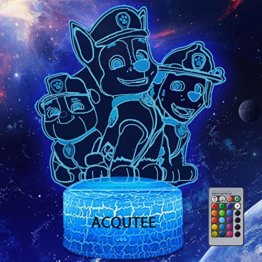 Paw Dog Patrol Nachtlicht für Kinder, 3D LED Illusionslampe 16 Farbwechsel dimmbar Paw Dog Toy Jungen Geburtstag Weihnachtsgeschenke Dog Patrol Lampe für Jungen Schlafzimmer Dekor - 1