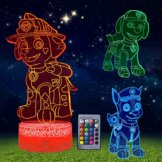Paw Dog Patrol Nachtlicht Kinder Nachttischlampe,Dog Spielzeug ab 2 3 4 5 6 7 Jahre Jungen Geschenk,3 pcs 3D Steckdose Nachtlicht Dimmbar 16 Farbe mit Fernbedienung Weihnachten Geburtstagsgeschenk - 1