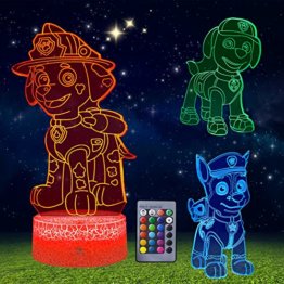 Paw Dog Patrol Nachtlicht Kinder Nachttischlampe,Dog Spielzeug ab 2 3 4 5 6 7 Jahre Jungen Geschenk,3 pcs 3D Steckdose Nachtlicht Dimmbar 16 Farbe mit Fernbedienung Weihnachten Geburtstagsgeschenk - 1