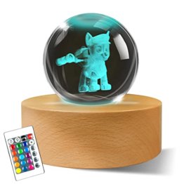 Paw Patrol 3D Nachtlicht Kinder Geschenk, 16 Farben Dimmbare LED-Kristallkugel Lampe, Paw Patrol Figuren Nachtlicht Dekoration, Geburtstagsgeschenk für Jungen Und Mädchen - 1