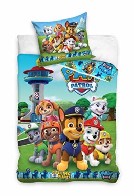 Paw Patrol Bettwäsche Bettbezug 135x200 80x80 Baumwolle · Kinderbettwäsche für Mädchen und Jungen · 2 teilig · 1 Kissenbezug 80x80 + 1 Bettbezug 135x200 cm - 1