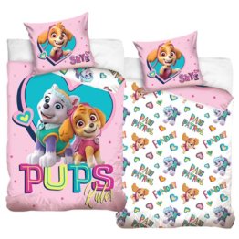 Paw Patrol Bettwäsche Bettbezug 135x200 80x80 Baumwolle in rosa · Kinderbettwäsche für Mädchen Skye & Everest · 2 teilig · 1 Kissenbezug 80x80 + 1 Bettbezug 135x200 cm - 1