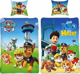 Paw Patrol Bettwäsche Team Blau 135 cm x 200 cm + 80 cm x 80 cm 100% Baumwolle Renforcé-Linon-Qualität Chase Marshall Rocky Zuma Rubble Skye Ryder Wende-Bettwäsche deutsche Größe Reißverschuss - 1