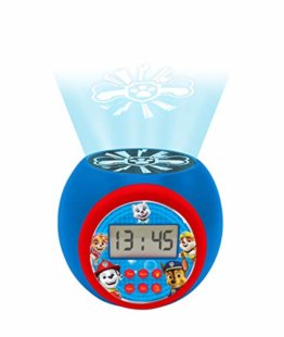 Paw Patrol Chase Projektionswecker - digitale Uhr mit LCD Anzeige, Alarm-und Schlummer-Funktion, LED Farbwechsel und Nachtlicht mit Timer, für Kinder ab 3 Jahren - 1