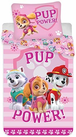 Paw Patrol Mädchen-Bettwäsche · Kinderbettwäsche/Babybettwäsche ·2 Stück, Baumwolle · Rosa, Pink · PUP Power · Wendebettwäsche · Kissenbezug 40x60 Bettbezug 100x135 cm - 1
