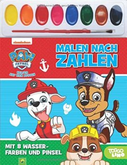 PAW Patrol Malen nach Zahlen - Mit 8 Wasserfarben und Pinsel: Malspaß und Zahlentraining für Kinder ab 4 Jahren für Kita und Vorschule: Malbuch, 8 Wasserfarben und Pinsel in einem Set - 1