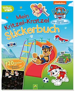 PAW Patrol Mein Kritzel-Kratzel Stickerbuch mit Bambus-Stick: 120 Sticker zum Freikratzen und Einkleben für Kinder ab 4 Jahren - 1