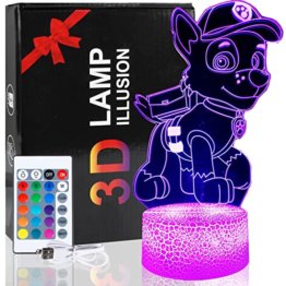 Paw Patrol Nachtlicht, 3D Paw Patrol LED Nachtlicht mit Fernbedienung16 Farbwechsel dimmbar Paw Dog Toy Jungen Geburtstag Weihnachtsgeschenke Dog Patrol Lampe für Jungen Schlafzimmer Dekor - 1
