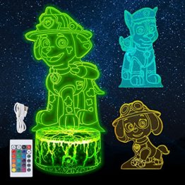 RANJIMA Paw Dog Patrol Nachtlicht für Kinder, 3D LED-Lampe,16 Farbwechsel Kinder Nachttischlampe,Tischlampe mit USB-Ladekabel für Kinder Geburtstagsgeschenk Deko Schlafzimmer - 1