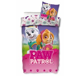 SkyBrands Paw Patrol Bettwäsche 135x200 80x80 Kissen-Bezug Baumwolle [Wendemotiv] Kinderbettwäsche Bettbezug Mädchen Öko-Tex Standard Deutsche Größe - 1