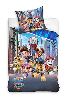 Träumschön Paw Patrol Bettwäsche 135x200 80x80 | Paw Patrol: Der Kinofilm | 100% Baumwolle | Chase Paw Patrol Mighty Pups Bettwäsche 135x200 - 1