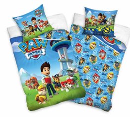 Wende Bettwäsche-Set Paw Patrol Motiv 135 x 200 cm 80 x 80 cm 100% Baumwolle Reißverschluss Helfer auf 4 Pfoten - 1